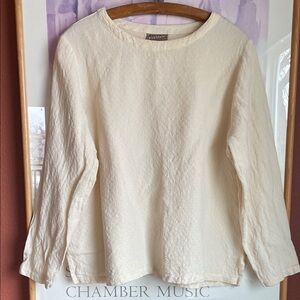 Eileen Fisher Linen/Viscose Blend Woven Long Sleeve Top in Cream/Ivory, S/M